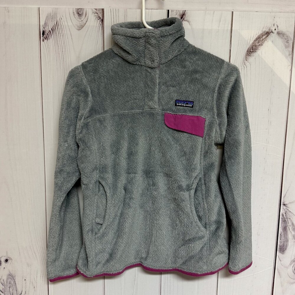 Patagonia Womens Re-Tool Snap-T Fleece S Gray Pink High Pile Pullover EUC